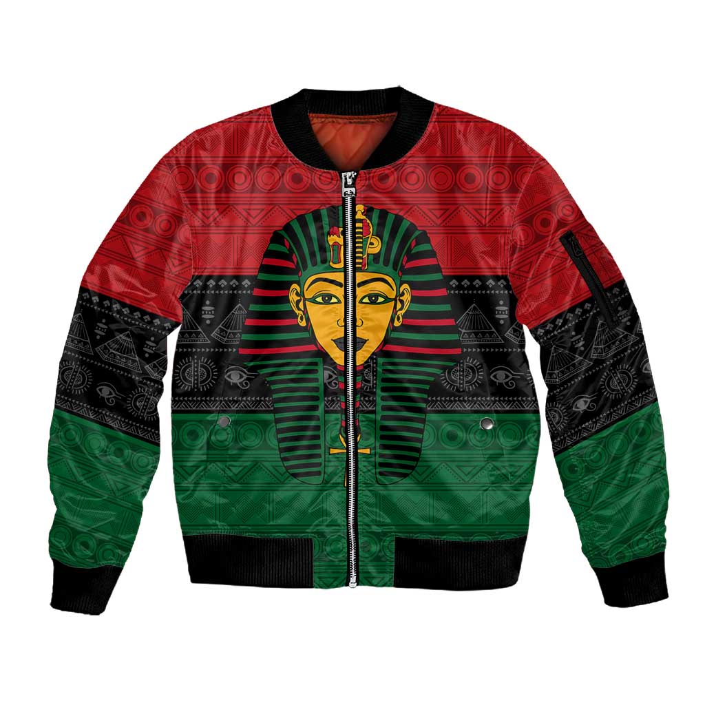 Personalized Ancient Egypt Sleeve Zip Bomber Jacket - Pharaoh in Pan-African Colors