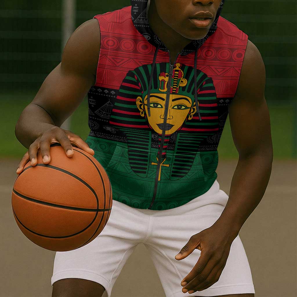 Personalized Ancient Egypt Sleeveless Zip Hoodie - Pharaoh in Pan-African Colors - African Pride