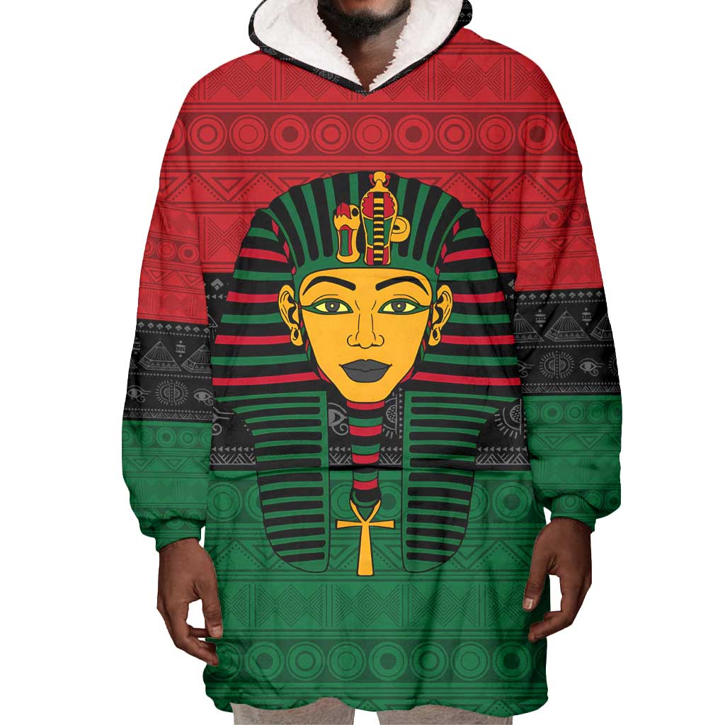 Personalized Ancient Egypt Wearable Blanket Hoodie - Pharaoh in Pan-African Colors