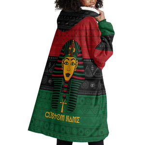 Personalized Ancient Egypt Wearable Blanket Hoodie - Pharaoh in Pan-African Colors