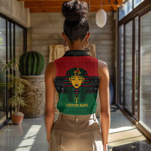 Personalized Ancient Egypt Women Sleeveless Polo Shirt - Pharaoh in Pan-African Colors