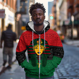 Personalized Ancient Egypt Zip Hoodie - Pharaoh in Pan-African Colors