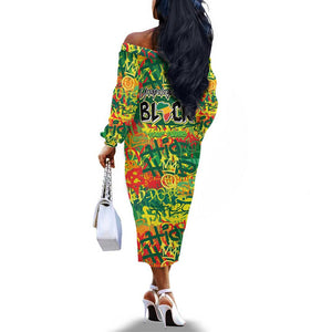 Personalized African Design Off The Shoulder Long Sleeve Dress - Unapologetically Black