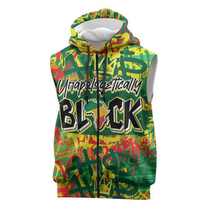 Personalized African Design Sleeveless Zip Hoodie - Unapologetically Black - African Pride