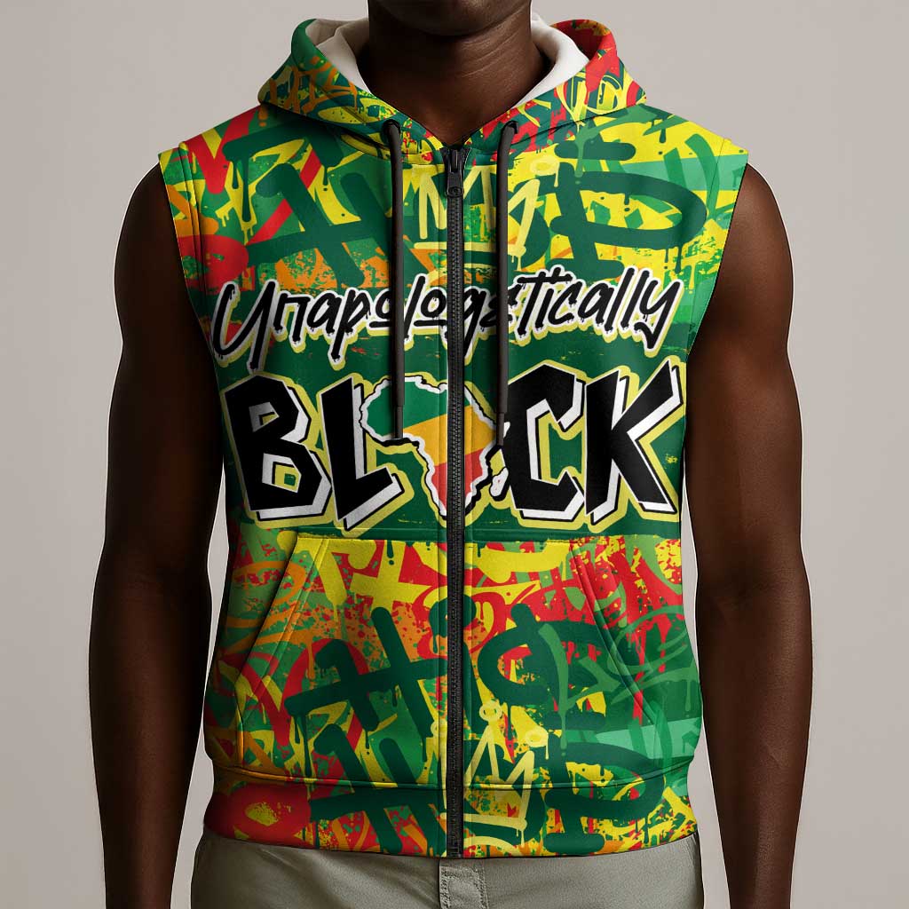 Personalized African Design Sleeveless Zip Hoodie - Unapologetically Black - African Pride