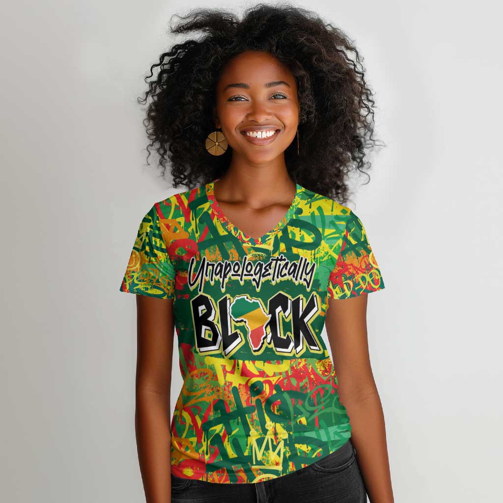 Personalized African Design Women V-Neck T-Shirt - Unapologetically Black