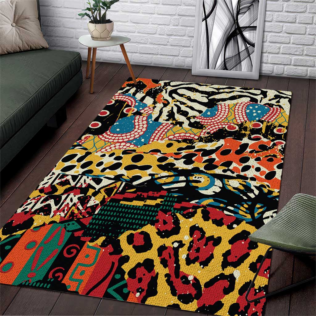 African Wildlife Area Rug Animal Pattern