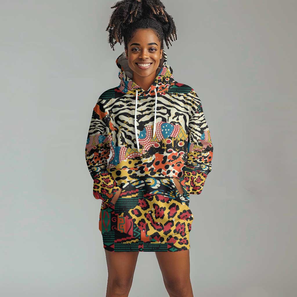 African Wildlife Hoodie Dress Animal Pattern