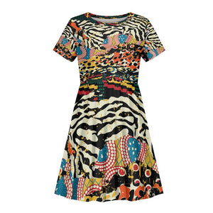 African Wildlife Kid Short Sleeve Dress Animal Pattern