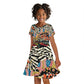 African Wildlife Kid Short Sleeve Dress Animal Pattern