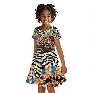 African Wildlife Kid Short Sleeve Dress Animal Pattern