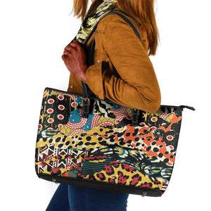 African Wildlife Leather Tote Bag Animal Pattern