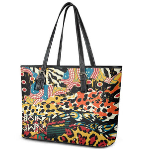 African Wildlife Leather Tote Bag Animal Pattern