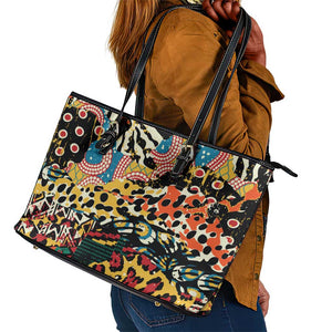 African Wildlife Leather Tote Bag Animal Pattern