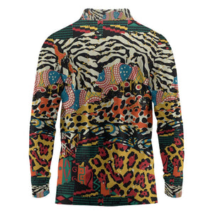 African Wildlife Long Sleeve Polo Shirt Animal Pattern