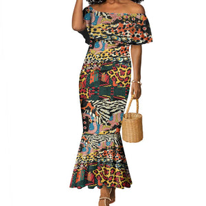 African Wildlife Mermaid Dress Animal Pattern