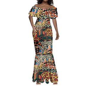 African Wildlife Mermaid Dress Animal Pattern