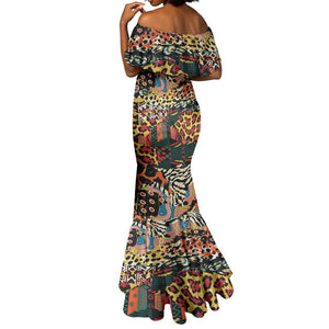 African Wildlife Mermaid Dress Animal Pattern