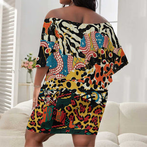 African Wildlife Off Shoulder Short Dress Animal Pattern