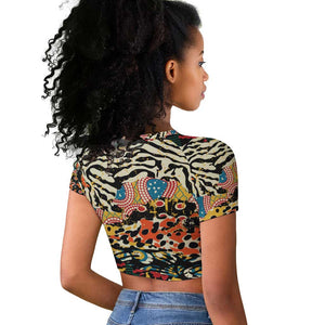 African Wildlife Raglan Cropped T shirt Animal Pattern