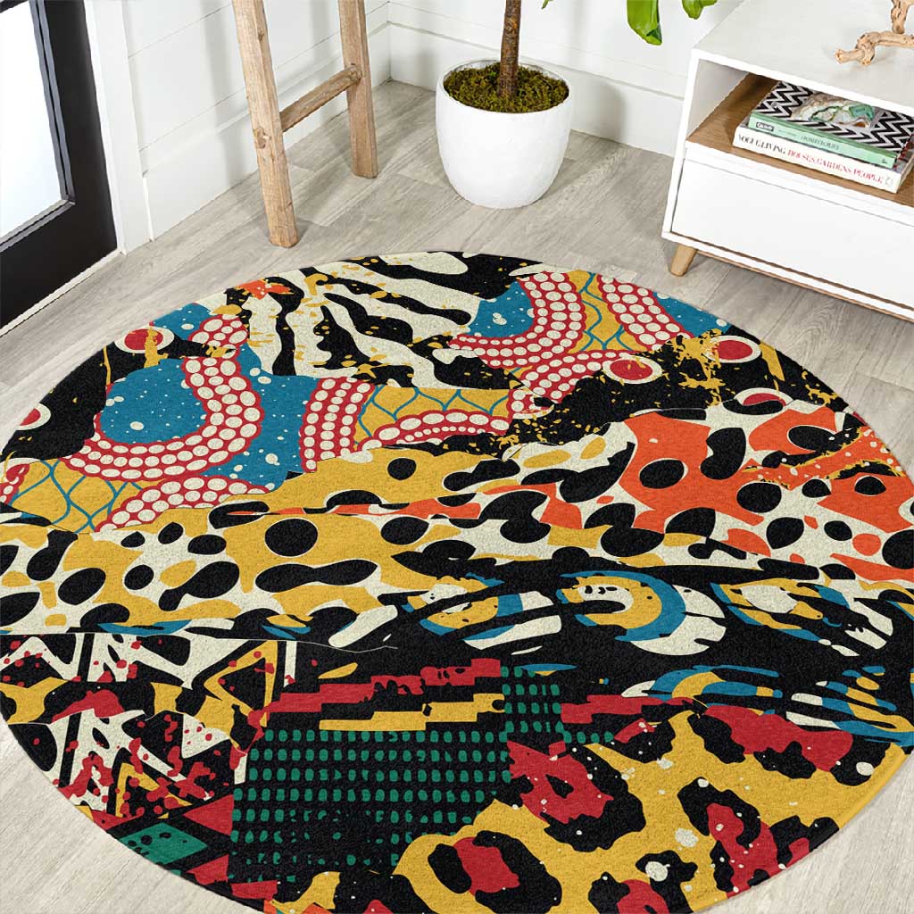 African Wildlife Round Carpet Animal Pattern