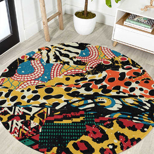 African Wildlife Round Carpet Animal Pattern