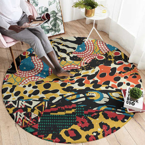 African Wildlife Round Carpet Animal Pattern