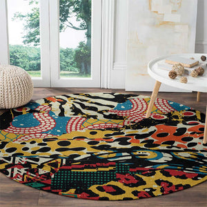 African Wildlife Round Carpet Animal Pattern