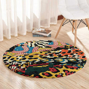 African Wildlife Round Carpet Animal Pattern