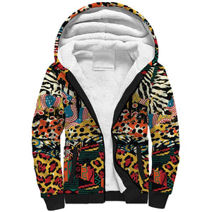 African Wildlife Sherpa Hoodie Animal Pattern