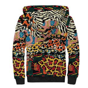 African Wildlife Sherpa Hoodie Animal Pattern