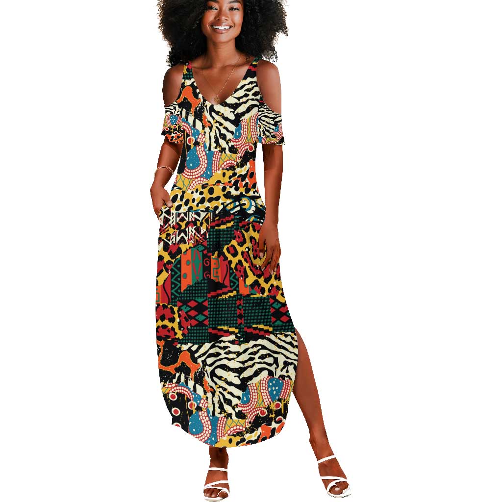 African Wildlife Summer Maxi Dress Animal Pattern