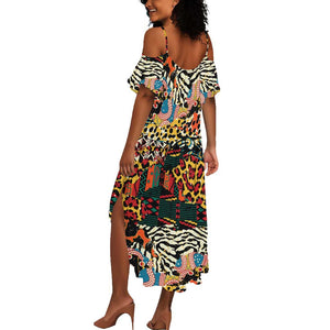 African Wildlife Summer Maxi Dress Animal Pattern