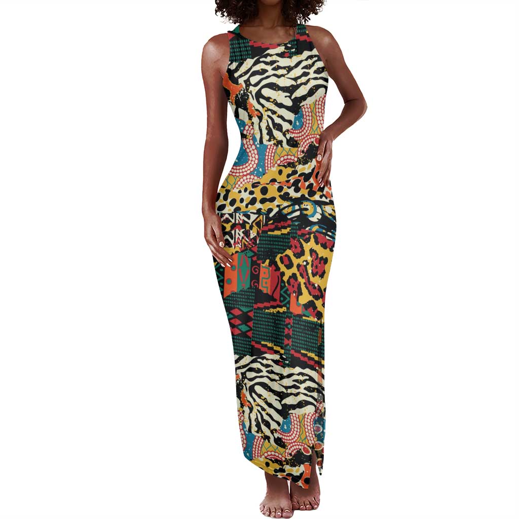 African Wildlife Tank Maxi Dress Animal Pattern