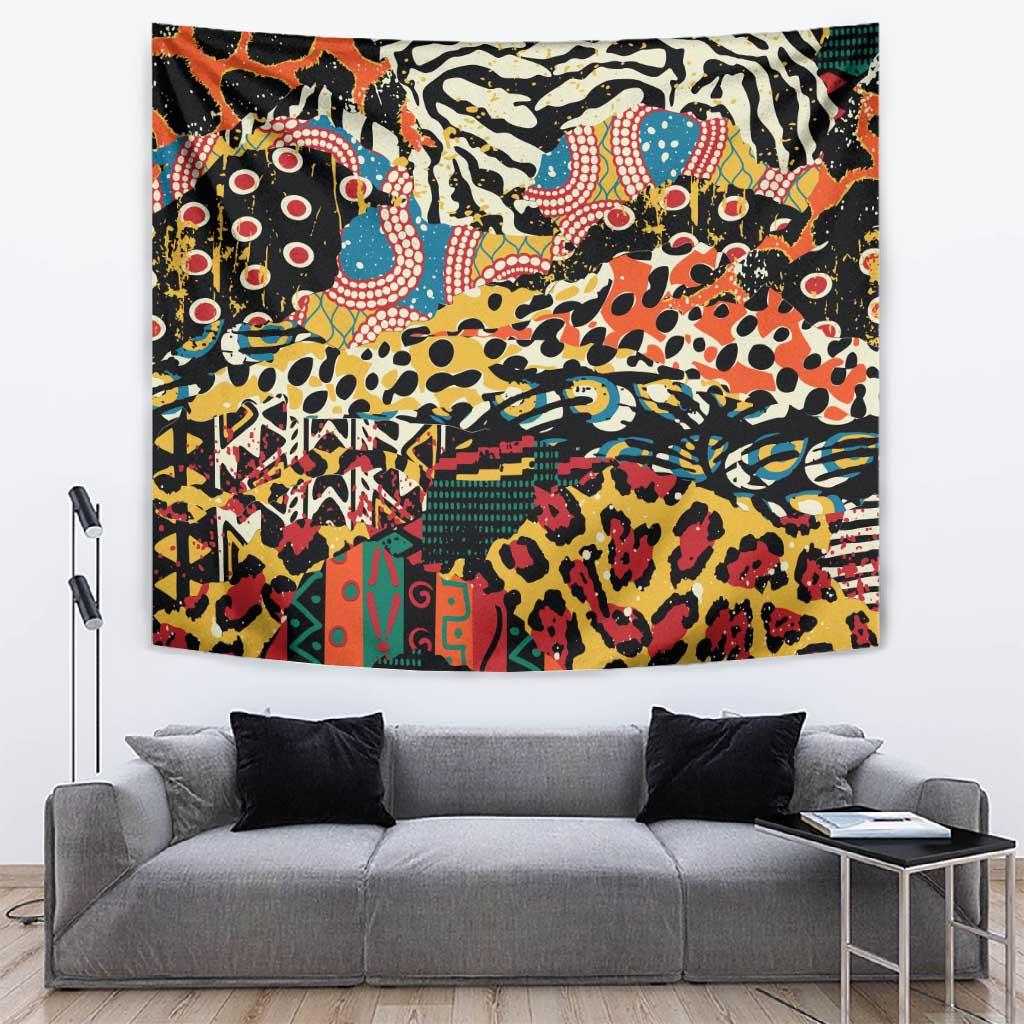 African Wildlife Tapestry Animal Pattern