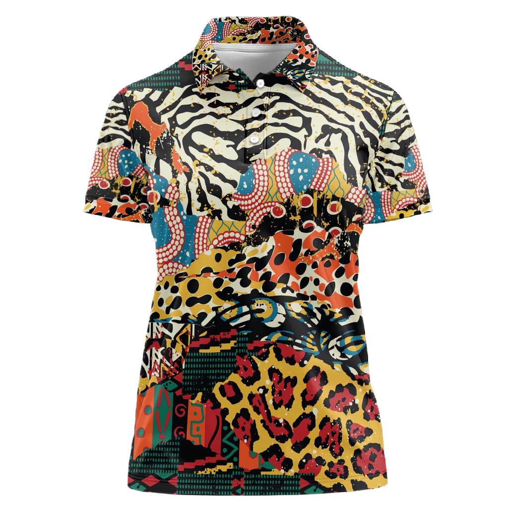 African Wildlife Women Polo Shirt Animal Pattern