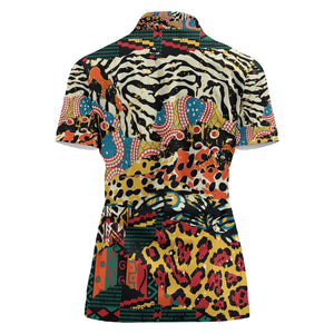 African Wildlife Women Polo Shirt Animal Pattern