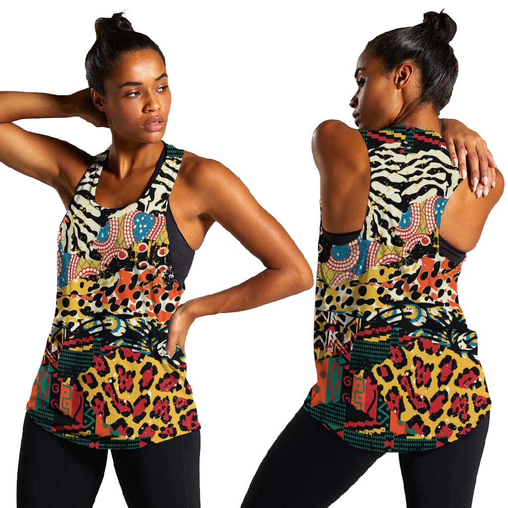 African Wildlife Women Racerback Tank Animal Pattern