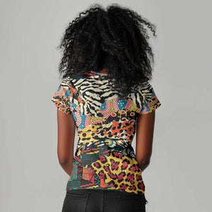 African Wildlife Women V-Neck T-Shirt Animal Pattern