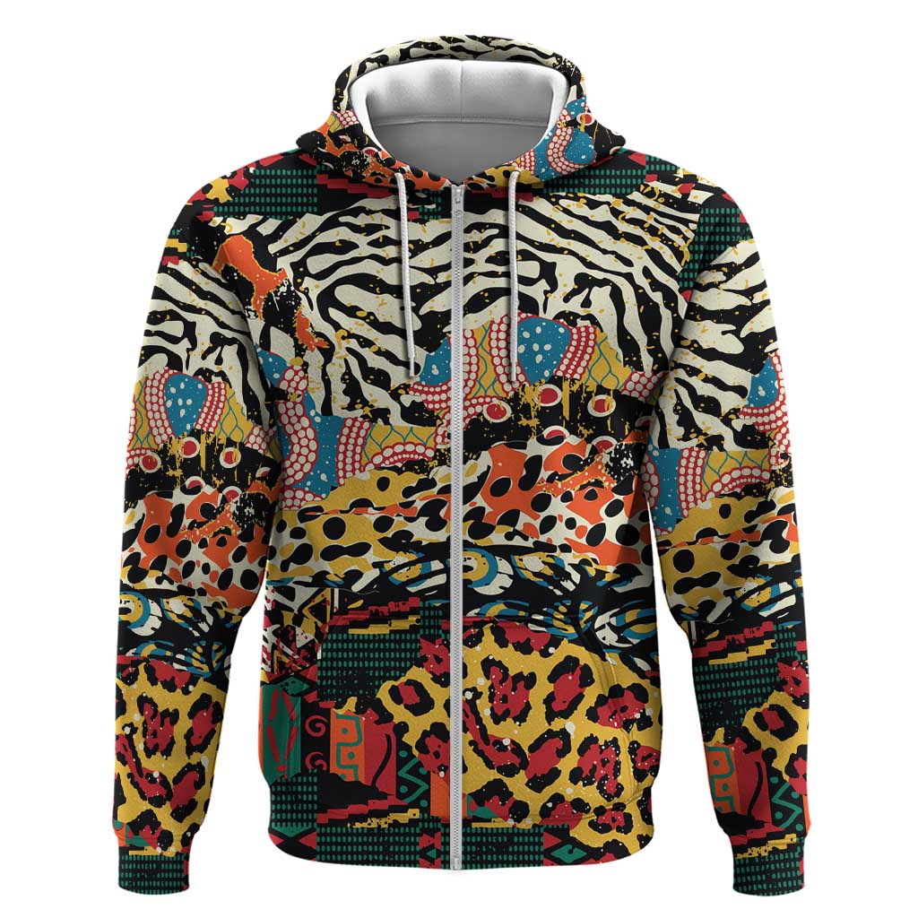 African Wildlife Zip Hoodie Animal Pattern