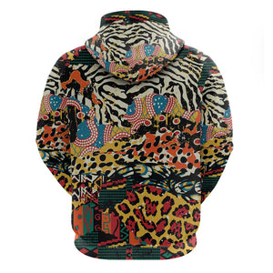 African Wildlife Zip Hoodie Animal Pattern