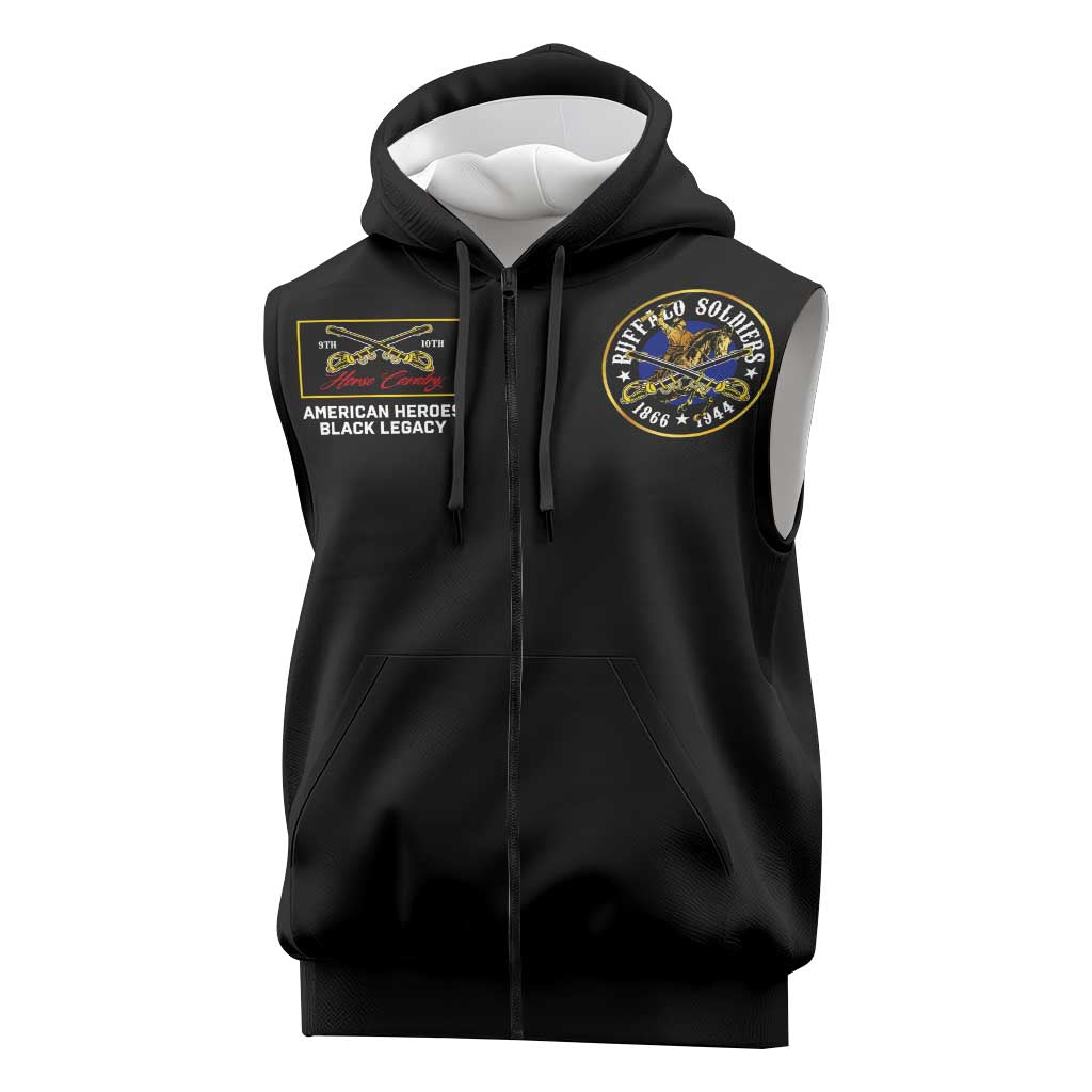 Buffalo Soldiers Sleeveless Zip Hoodie 1866-1944 African American Black Heros Legacy - African Pride