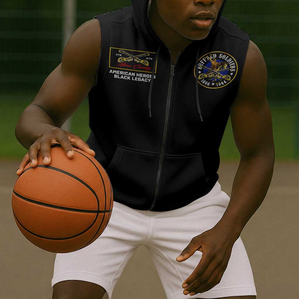 Buffalo Soldiers Sleeveless Zip Hoodie 1866-1944 African American Black Heros Legacy - African Pride