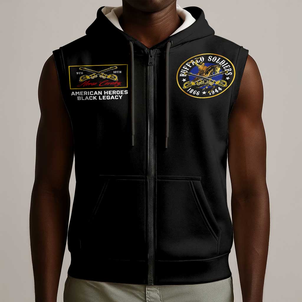 Buffalo Soldiers Sleeveless Zip Hoodie 1866-1944 African American Black Heros Legacy - African Pride