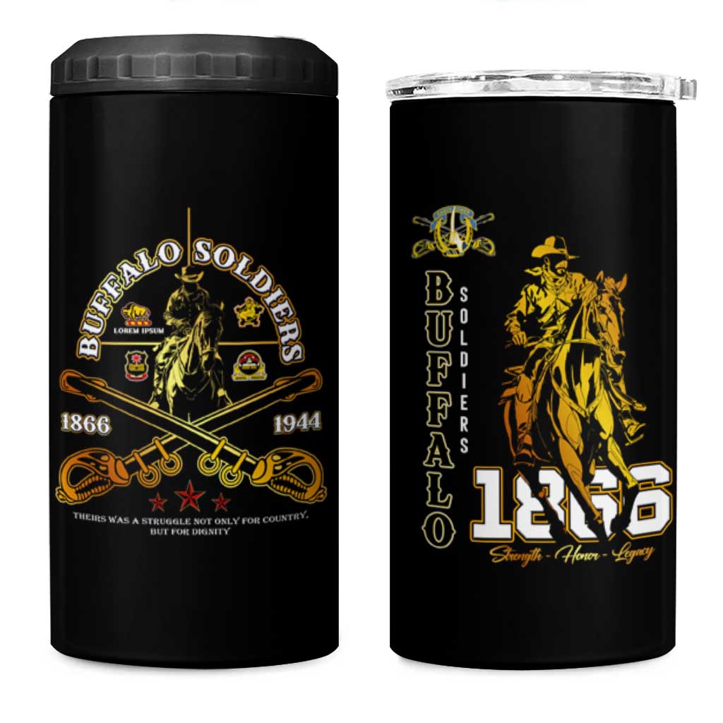 Strength Honor Legacy Buffalo Soldiers 4 in 1 Can Cooler Tumbler African American Cavalry Tribute - African Pride