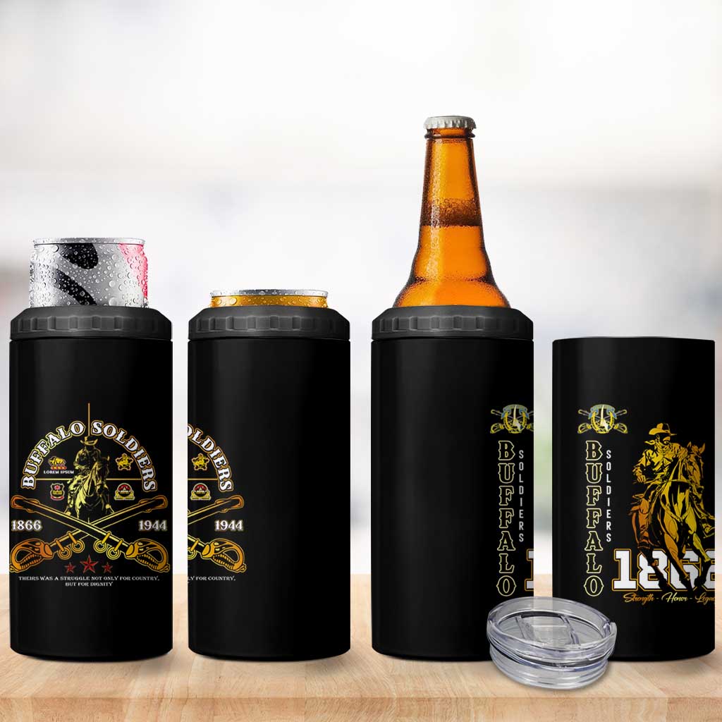 Strength Honor Legacy Buffalo Soldiers 4 in 1 Can Cooler Tumbler African American Cavalry Tribute - African Pride