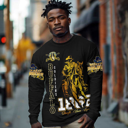 Strength Honor Legacy Buffalo Soldiers Long Sleeve Shirt African American Cavalry Tribute - African Pride