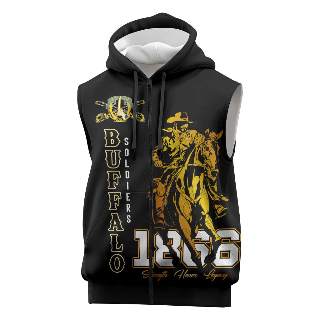 Strength Honor Legacy Buffalo Soldiers Sleeveless Zip Hoodie African American Cavalry Tribute - African Pride