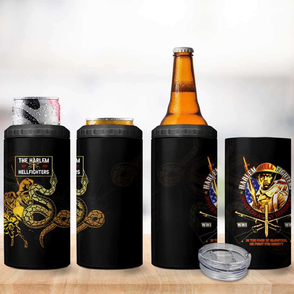 Harlem Hellfighters 369th Infantry Regiment 4 in 1 Can Cooler Tumbler Fight for Dignity WWII - African Pride