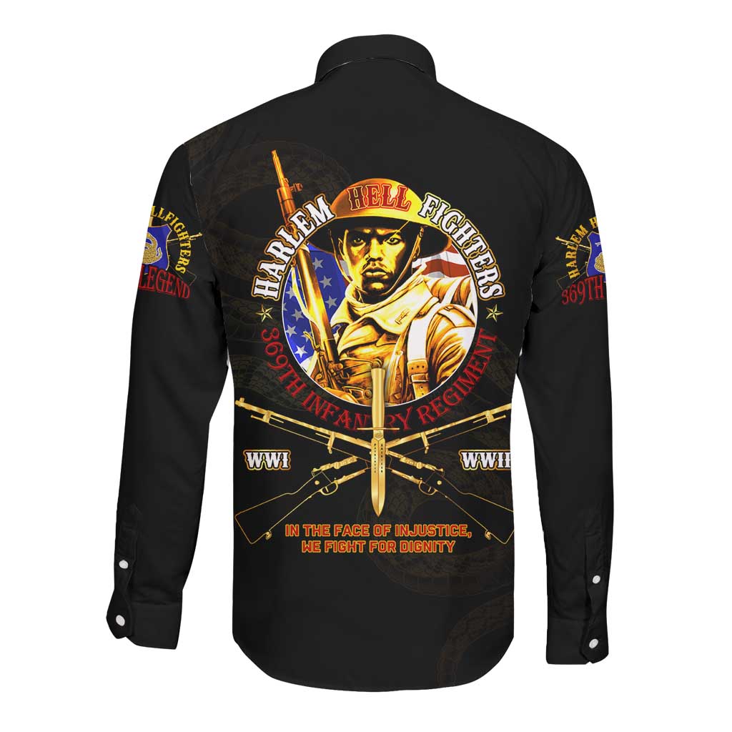 Harlem Hellfighters 369th Infantry Regiment Long Sleeve Button Shirt Fight for Dignity WWII - African Pride